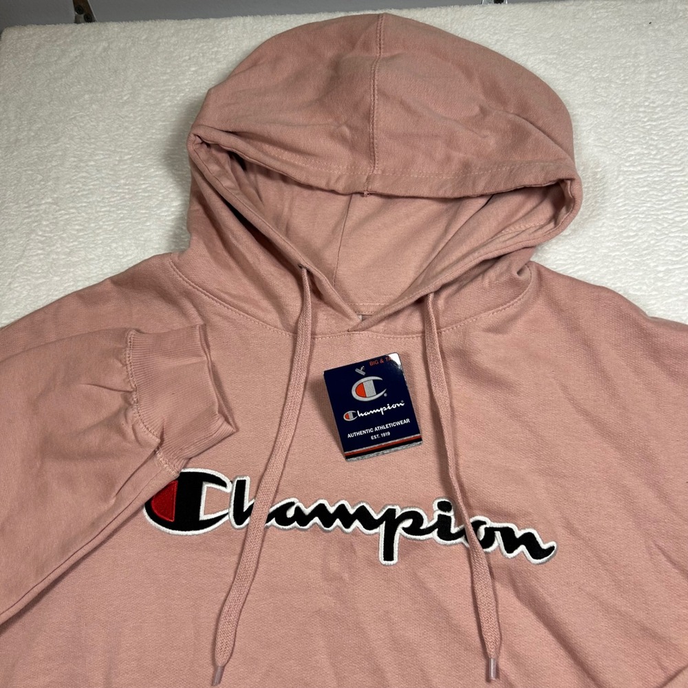 Champion Big & Tall Hoodie Script Logo Mens 2XL Pink Fleece NWT Sweatshirt